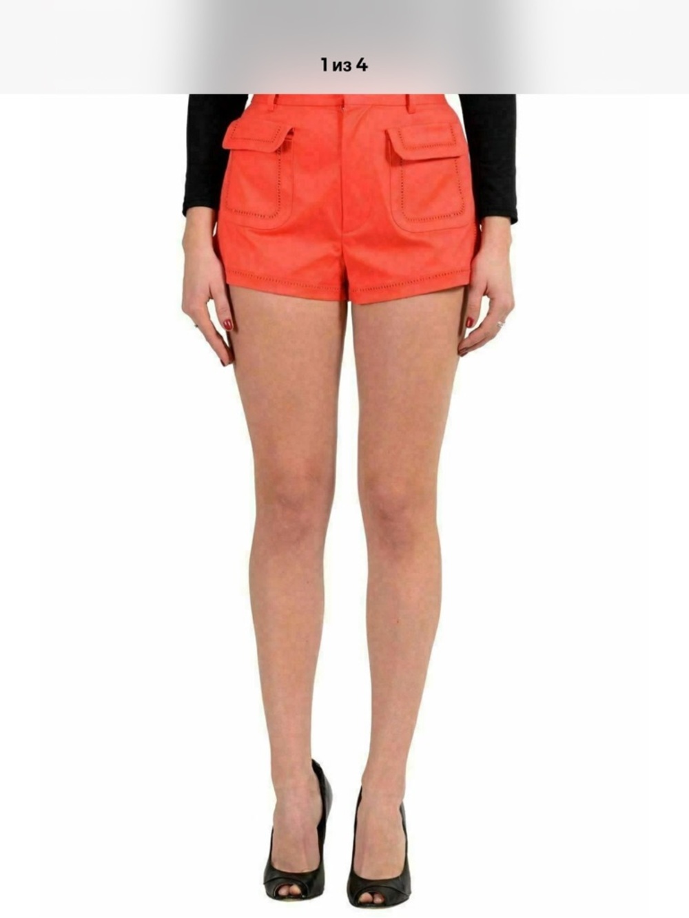 Stunning Coral Orange Genuine Leather Shorts by Anna Claudia Adas